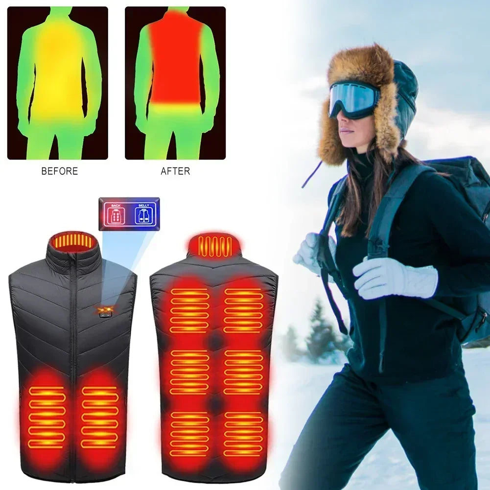 17 Areas Self Heating Vest Four Switch Control Men Heating Jacket USB Electric Heated Clothing Women Thermal Vest Warm Winter