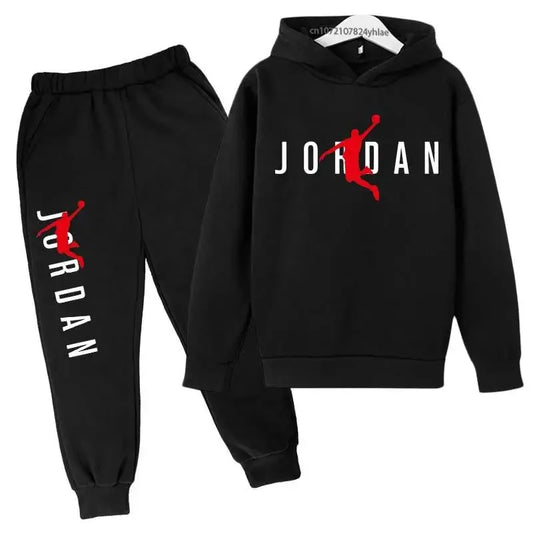 Simple Letter Print Sweatshirt Autumn Hoodie + Pants Sportswear 3-13 Years Old Boys and Girls Street Wear Hooded Suit