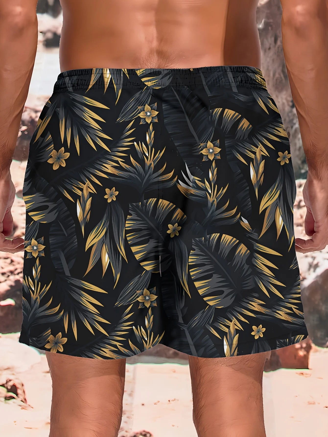 3D Leaf Print Sports Quick-dry Breathable Men Outdoor Fashion Loose Comfortable Surfing Beach Vacation Short Pants Swim Trunks