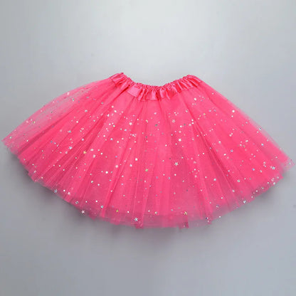 Kids Baby Star Glitter Dance Tutu Skirt For Girl Sequin 3 Layers Tulle Toddler Pettiskirt Children Chiffon 2-8T