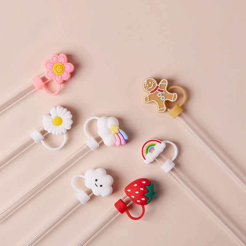 Cute Strawberry Straw Cover Caps For Stanley Cup 40 oz Tumbler Accessories Kawaii Silicone Straw Toppers Cap For 10mm Straws