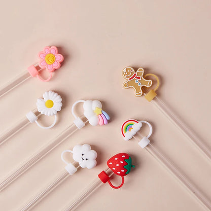 Cute Strawberry Straw Cover Caps For Stanley Cup 40 oz Tumbler Accessories Kawaii Silicone Straw Toppers Cap For 10mm Straws