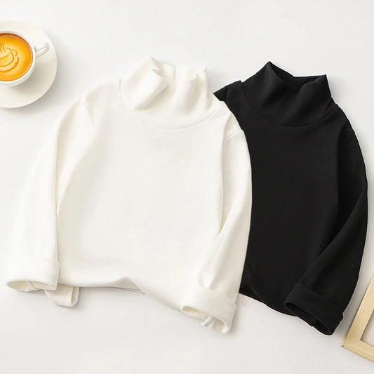 Soft and Comfortable Children Long Sleeve Solid Color T-Shirt with Half High Neck Suitable Autumn and Winter Cold Season Wearing