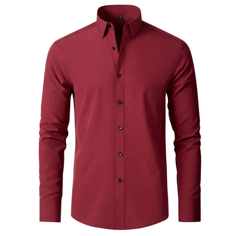 Men's long sleeved shirt, elastic, non ironing, wrinkle resistant, minimalist, business casual, silky, and traceless white shirt