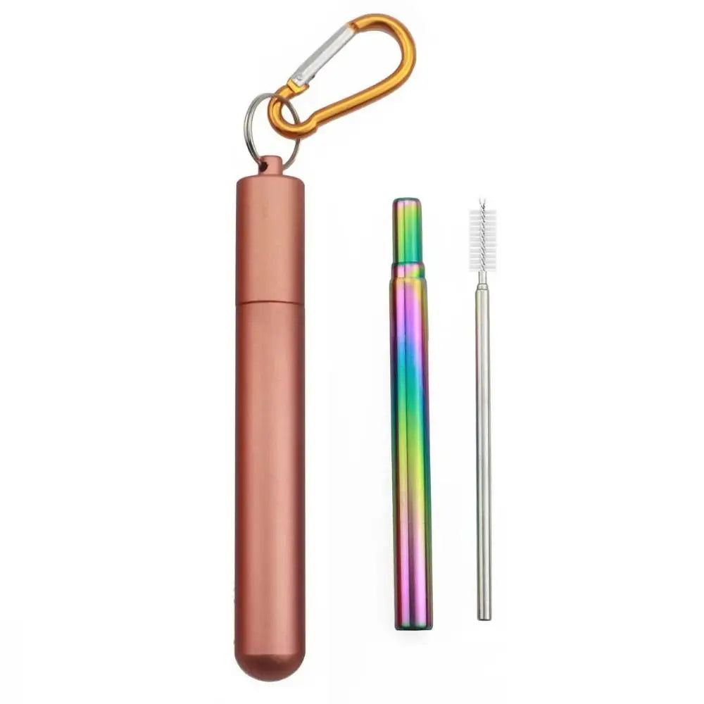 Stainless Steel Reusable Collapsible Straw Foldable Portable Metal Straw with Case with Cleaning Brush Telescopic Straw Travel