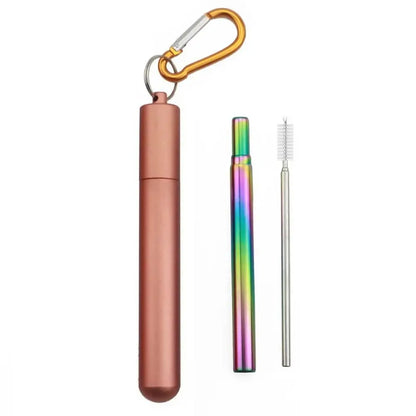 Stainless Steel Reusable Collapsible Straw Foldable Portable Metal Straw with Case with Cleaning Brush Telescopic Straw Travel