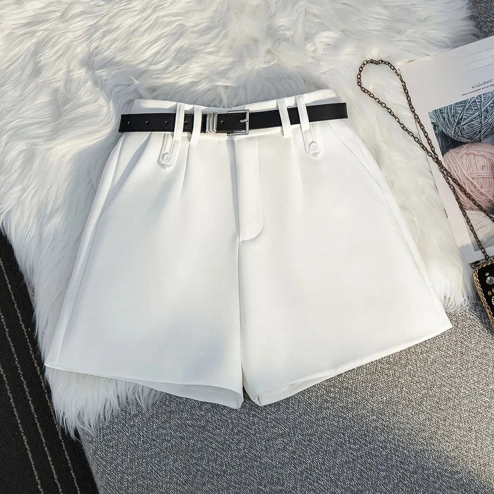 Gray Suit Short Pants Women's Casual High Waist Loose Wide Leg A- Line Pants Versatile Loose Fit Summer Outerwear Shorts