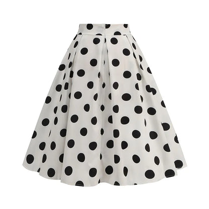 Vintage Women's Summer Skirts High Waist Polka Dot Print Red White Black Elegant 50s Midi Tunic Knee Length