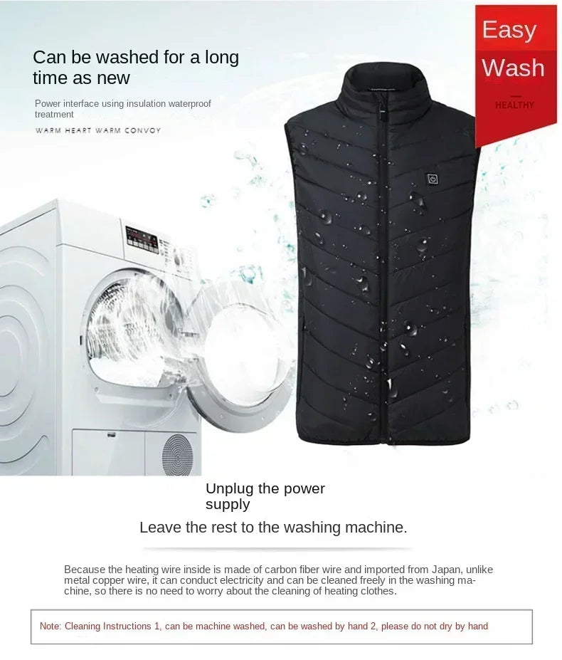 17 Areas Self Heating Vest Four Switch Control Men Heating Jacket USB Electric Heated Clothing Women Thermal Vest Warm Winter
