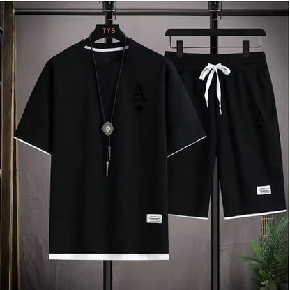 Fashionable casual men's sports suit short-sleeved T-shirt and outdoor summer sports shorts two-piece set daily casual