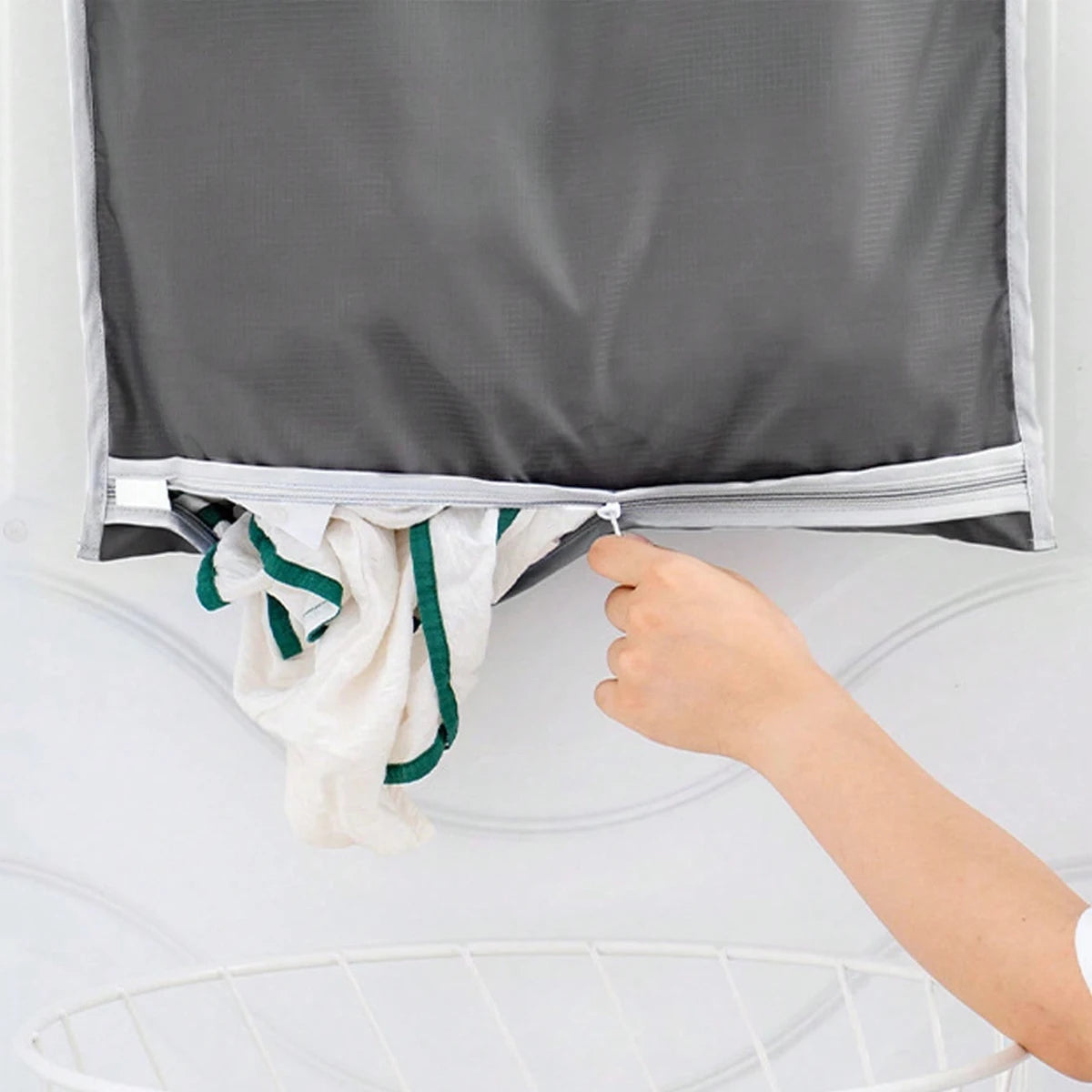 1pc wall mounted laundry storage bag, easy to access circular opening, bathroom wall mounted household clothing storage box
