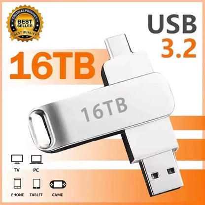 16TB USB 3.2 Flash Drive Metal High-Speed Pen Drive 8TB 4TB Waterproof Type-C USB Pen Drive For Computer Storage Devices