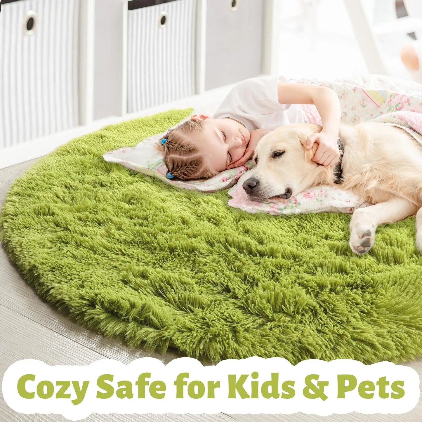 vikama Grass Green Round Rug for Bedroom Home Decor Fluffy Shag Circle Area Rugs Kids Room Classroom Nursery Living Room Decor