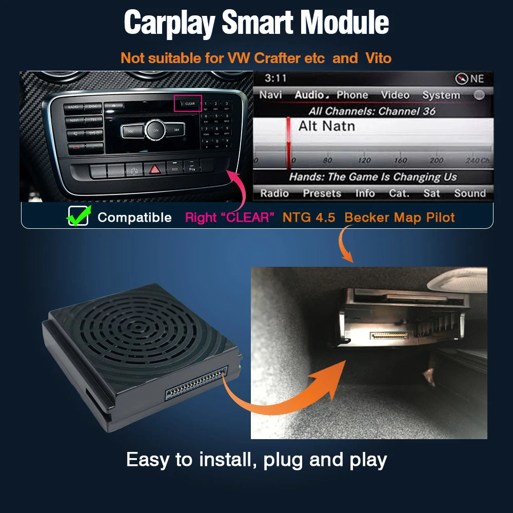 AUTOTOP Wireless CarPlay Android Auto for Mercedes Benz A B C E CLA GLA GLK ML Sprinter NTG4.5 Becker Module Navigation