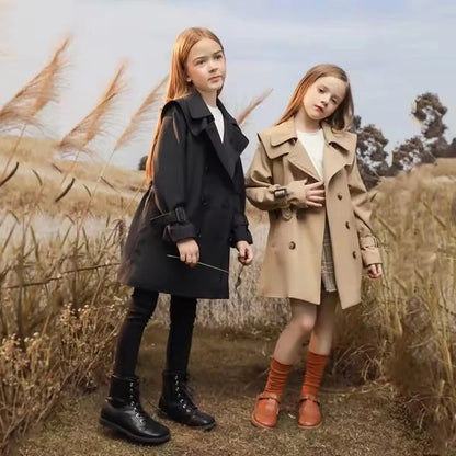 Girls Windbreaker Coat Spring Autumn Kids Windproof Jackets Children Mid-Length Trench Outerwear Teenagers Overcoat 4-14 Years