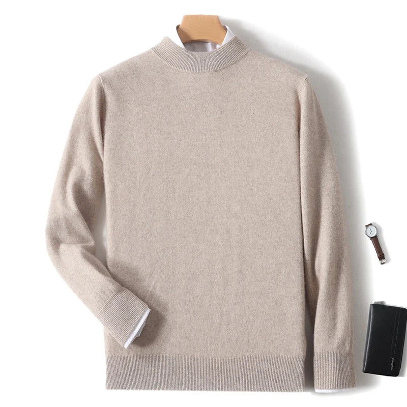 Autumn And Winter New 100% Pure Wool Men's Round Neck Thick Sweater Loose Knit Bottoming Shirt Cashmere Top