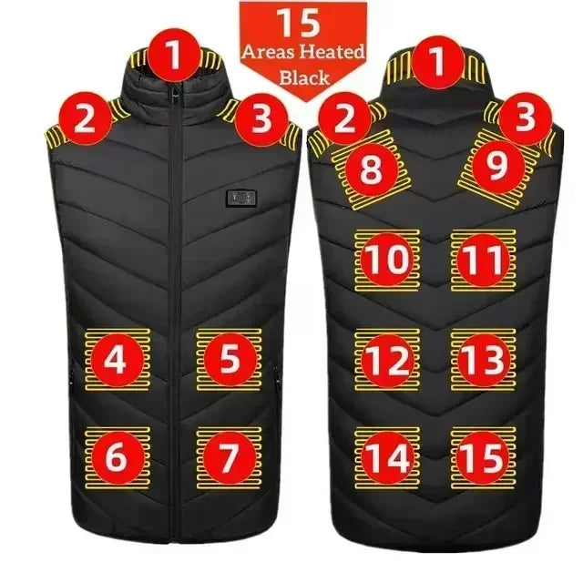 17 Areas Self Heating Vest Four Switch Control Men Heating Jacket USB Electric Heated Clothing Women Thermal Vest Warm Winter