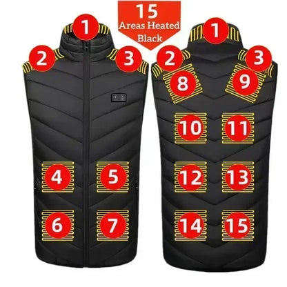 17 Areas Self Heating Vest Four Switch Control Men Heating Jacket USB Electric Heated Clothing Women Thermal Vest Warm Winter