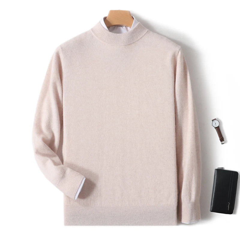 Autumn And Winter New 100% Pure Wool Men's Round Neck Thick Sweater Loose Knit Bottoming Shirt Cashmere Top