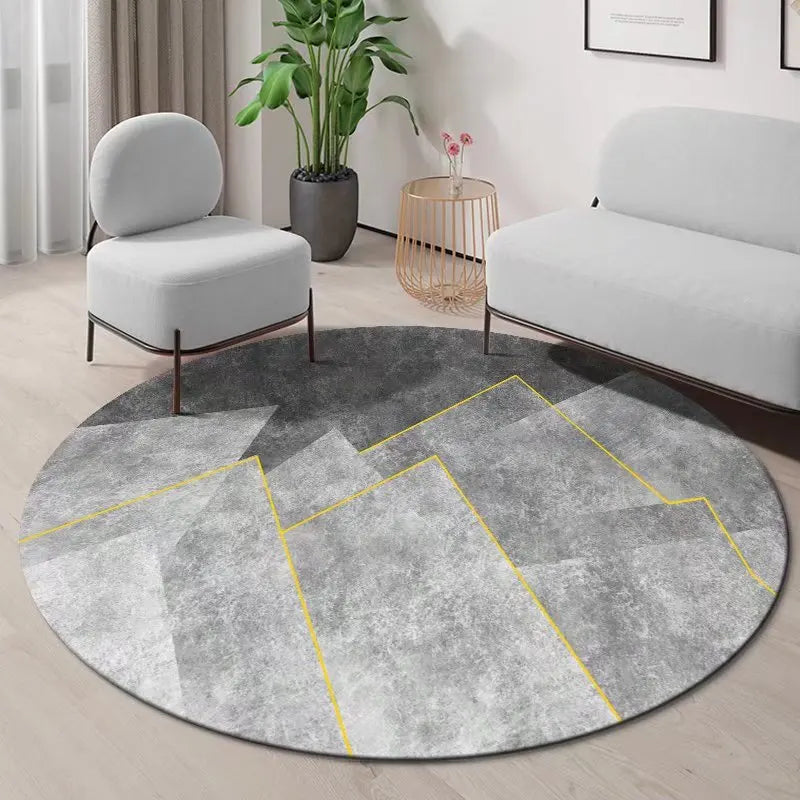 Geometric Round Carpet Non-slip Living Room Decoration Home Abstract Style Rug Washable Bedroom Mat for Children Soft Rugs