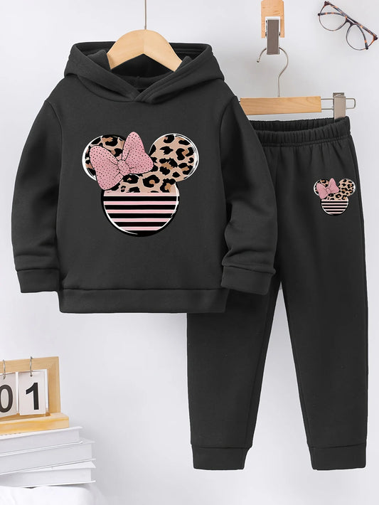 2sets Fashion exquisite girls Fall/Winter pattern printed with fleece warm lined hoodie and tracksuit pants