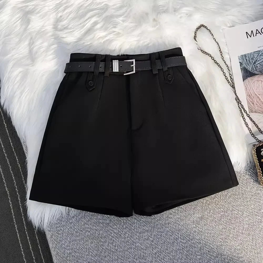 Gray Suit Short Pants Women's Casual High Waist Loose Wide Leg A- Line Pants Versatile Loose Fit Summer Outerwear Shorts