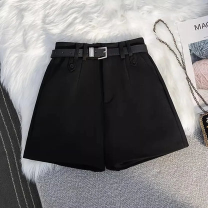 Gray Suit Short Pants Women's Casual High Waist Loose Wide Leg A- Line Pants Versatile Loose Fit Summer Outerwear Shorts