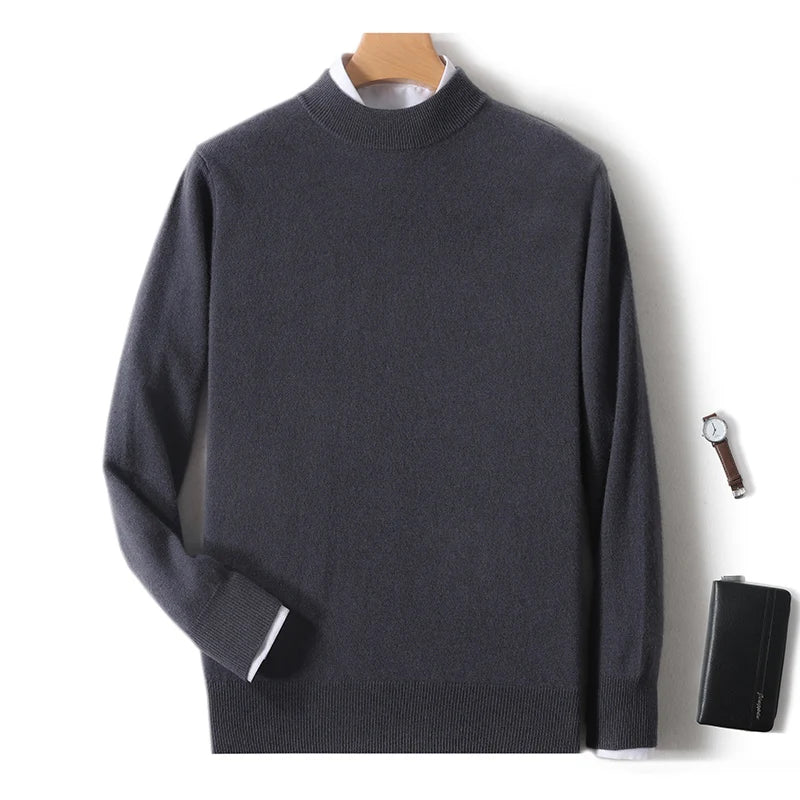 Autumn And Winter New 100% Pure Wool Men's Round Neck Thick Sweater Loose Knit Bottoming Shirt Cashmere Top