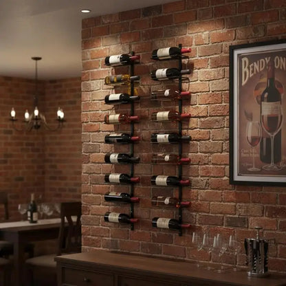 Set of 2 Black Metal Wall Mounted Wine Racks, Holds 20 Bottles, Wine Holder with Mounting Accessories Included
