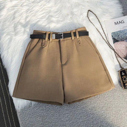 Gray Suit Short Pants Women's Casual High Waist Loose Wide Leg A- Line Pants Versatile Loose Fit Summer Outerwear Shorts