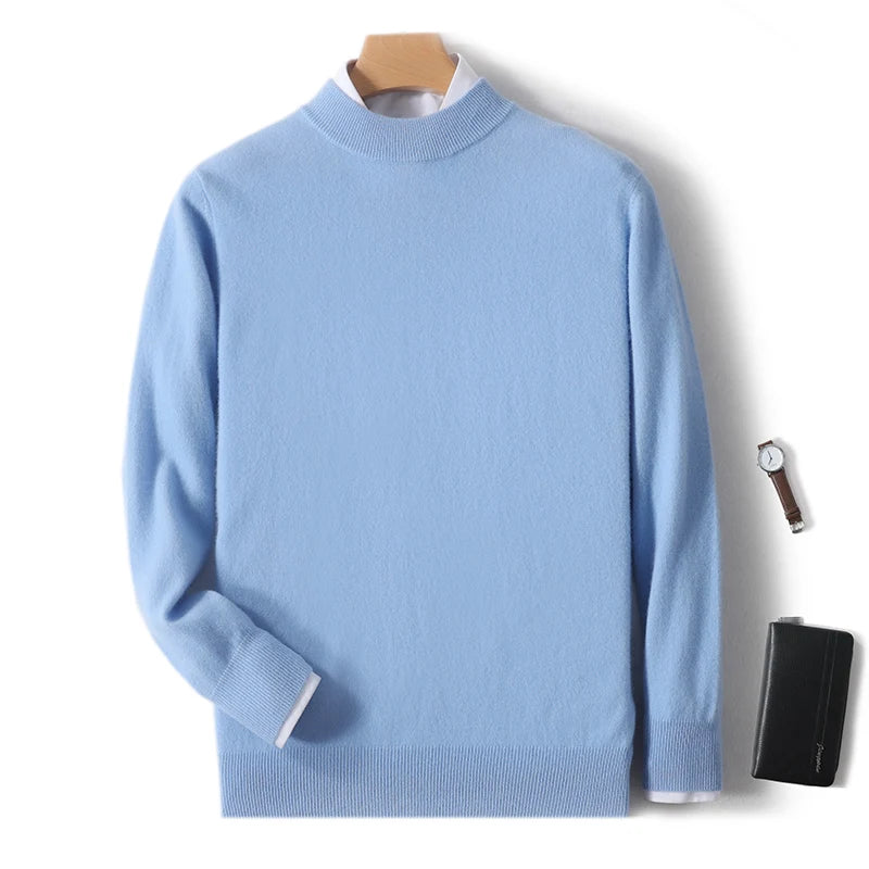 Autumn And Winter New 100% Pure Wool Men's Round Neck Thick Sweater Loose Knit Bottoming Shirt Cashmere Top