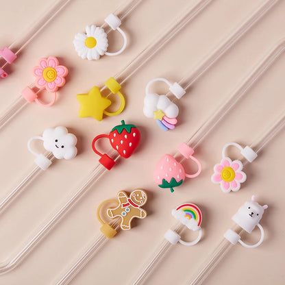 Cute Strawberry Straw Cover Caps For Stanley Cup 40 oz Tumbler Accessories Kawaii Silicone Straw Toppers Cap For 10mm Straws