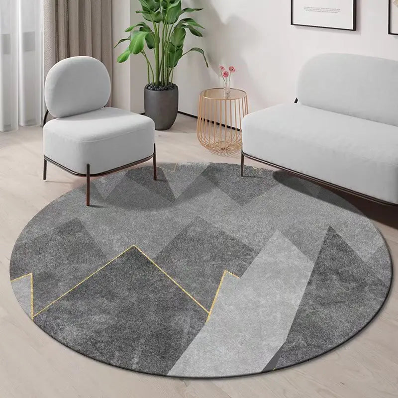 Geometric Round Carpet Non-slip Living Room Decoration Home Abstract Style Rug Washable Bedroom Mat for Children Soft Rugs
