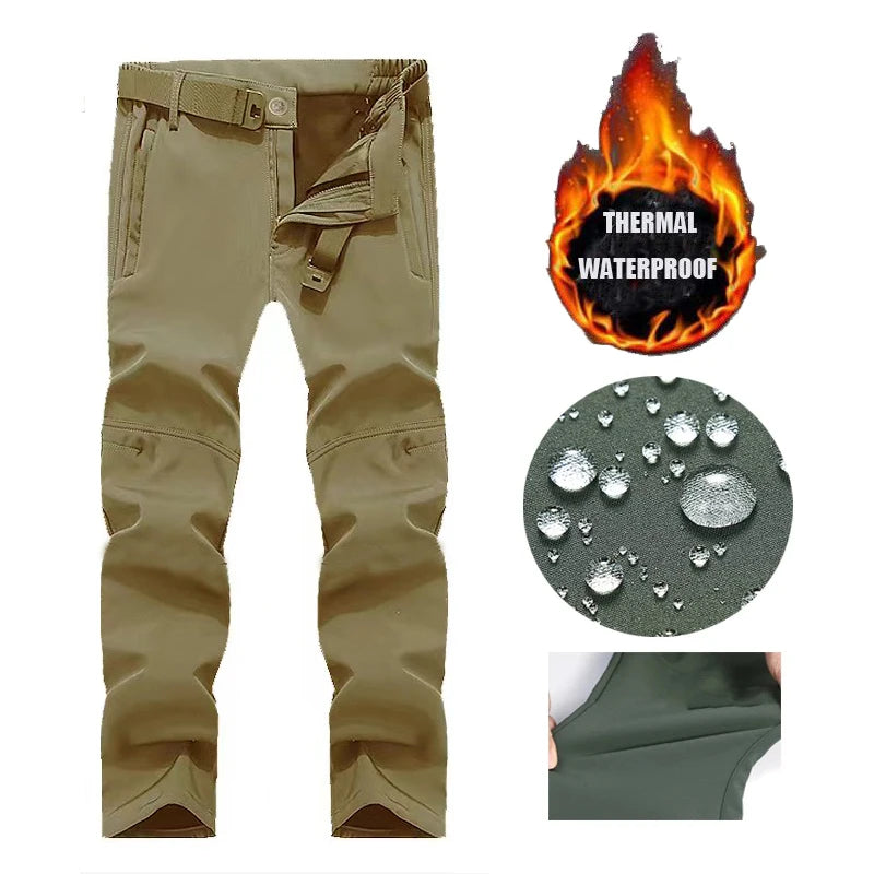 Men's City Cargo Autumn Winter Fleece Softshell Hiking Pants Fishing Climbing Trekking Casual Hunting Camping Trousers M-5XL