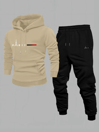 Men's 2025 New Style Sporty Casual Trendy Printed Hooded Sweatshirt for Spring/Autumn Sportswear Set of Two