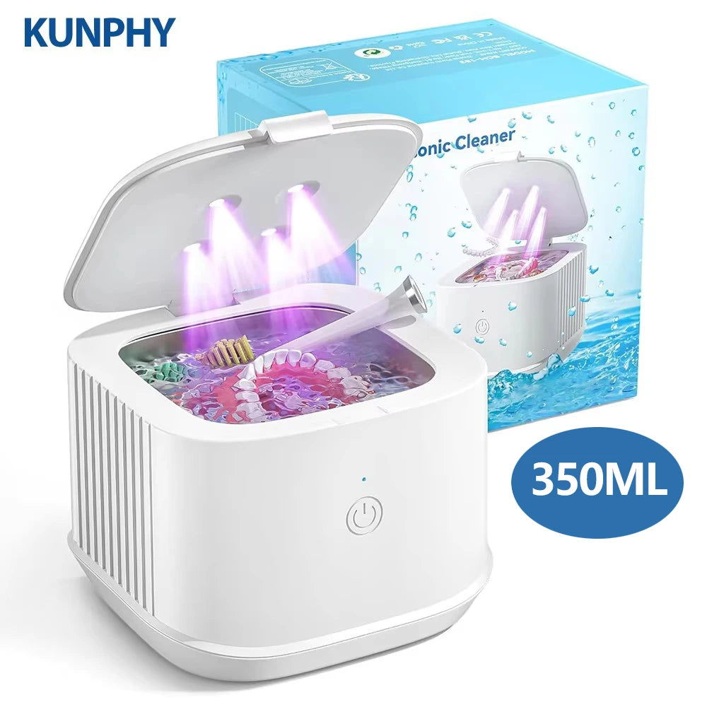 KUNPHY Ultrasonic Cleaner Ultrasound Jewelry Cleaner UV Light Sterilization for Dentures Retainer Washing Machine Cleansing Bath