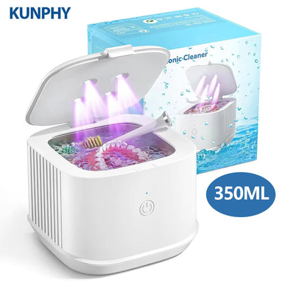 KUNPHY Ultrasonic Cleaner Ultrasound Jewelry Cleaner UV Light Sterilization for Dentures Retainer Washing Machine Cleansing Bath