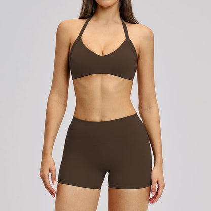 Women's Yoga Suit Breathable Quick-drying Gym Push Up Sports Set Shockproof Bra Hip Litting Leggings Shorts 2-piece Sports Set