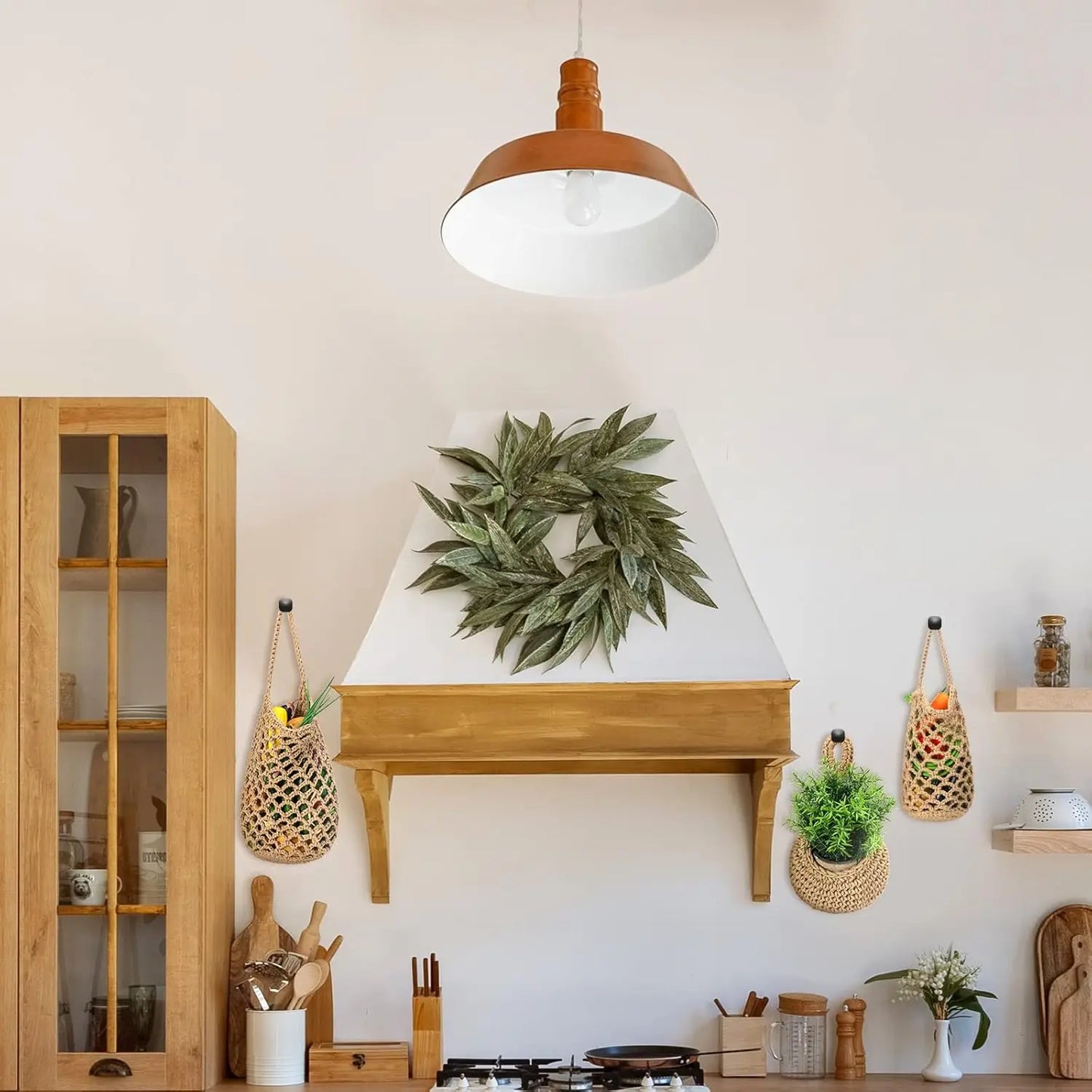 Wall-mounted Vegetable Basket Fruit Sundry Basket Natural Wicker Weave Storage Basket Kitchen Storage Home Decoration Organizer
