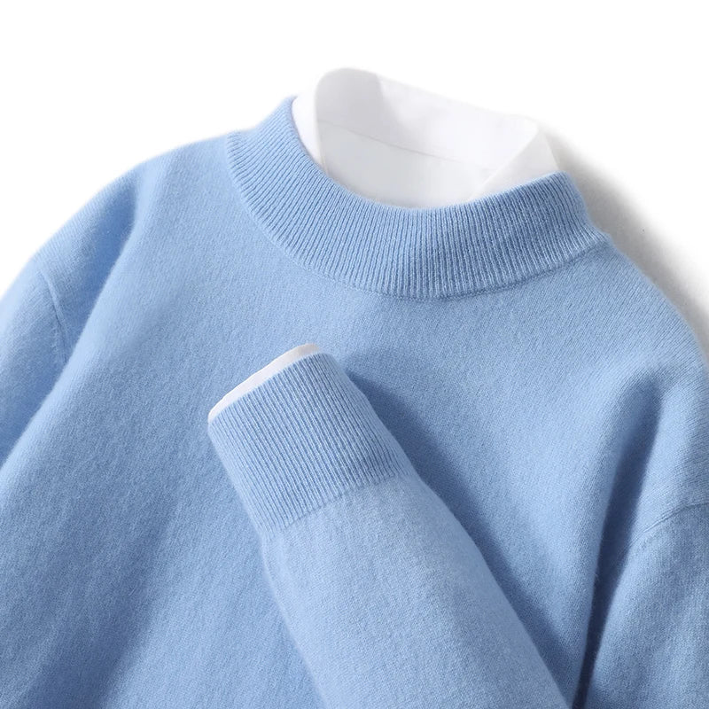 Autumn And Winter New 100% Pure Wool Men's Round Neck Thick Sweater Loose Knit Bottoming Shirt Cashmere Top