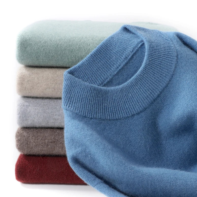 Autumn And Winter New 100% Pure Wool Men's Round Neck Thick Sweater Loose Knit Bottoming Shirt Cashmere Top