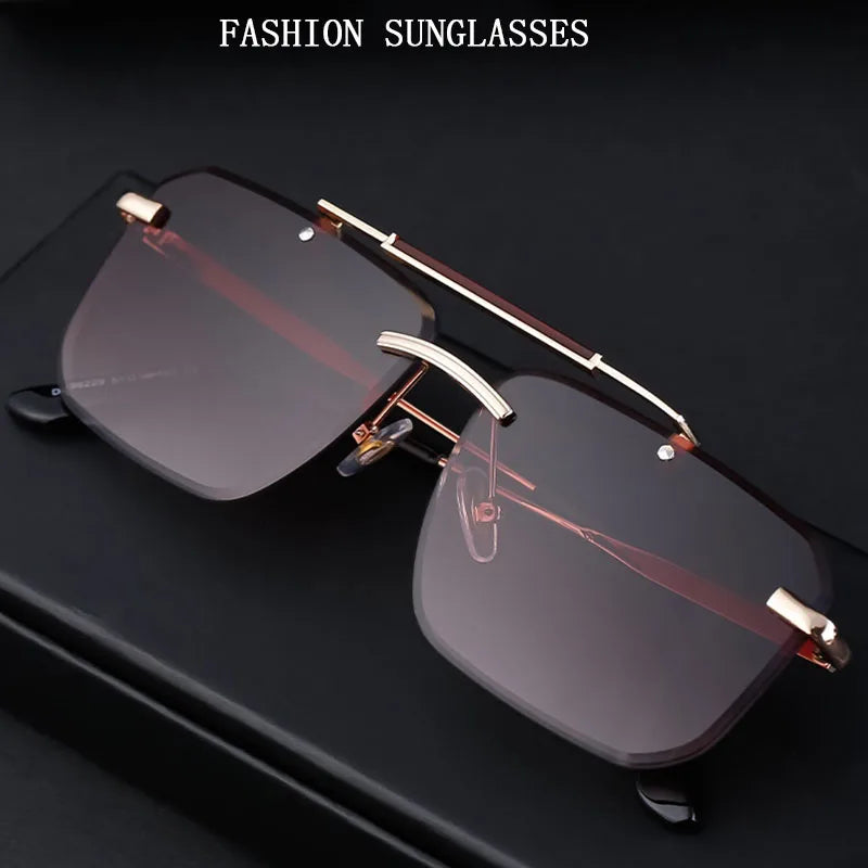 Rimless Sunglasses For Men Fashion Glasses Luxury Square Designer Sunglasses Women Trendy And Fashionable Lentes De Sol Mujer