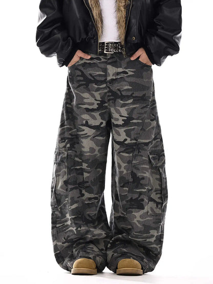 Camo Men's Baggy Jeans American Style Y2K Denim Pants Wide Leg Office-to-Street Trousers Outdoor Streetwear Hip-Hop Pants
