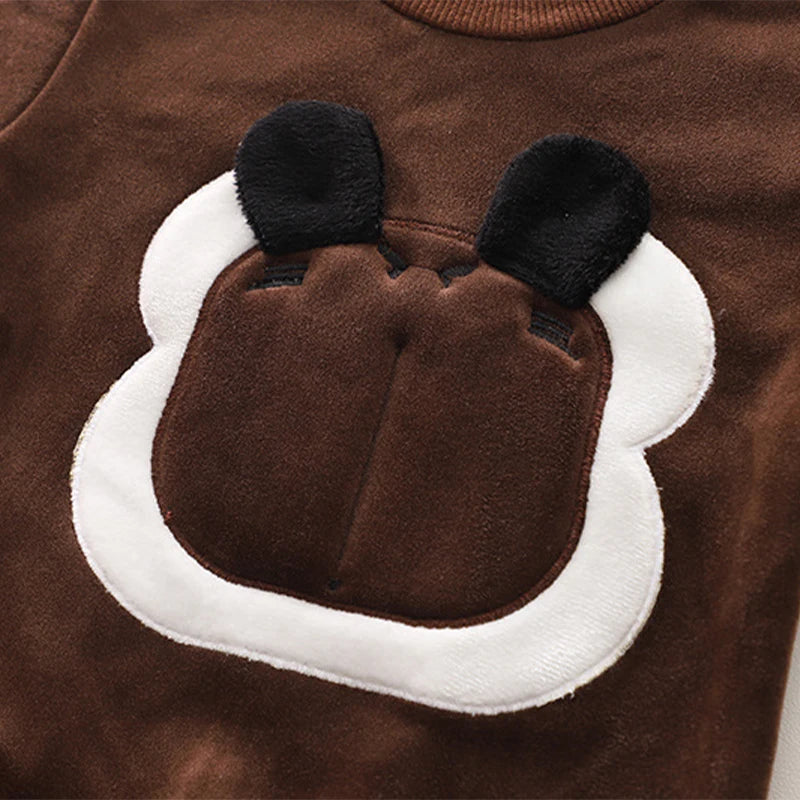 Baby Boys Clothing Set Autumn Winter Cartoon Lion Fleece Thick Hooded Jacket Coat Pants 3Pc Suit for 1-4 Years Kids Warm Outfits