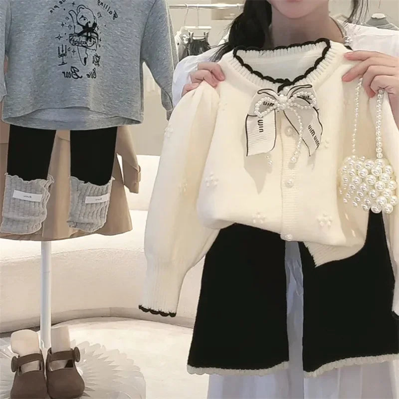 Childrens Clothing Autumn Set 2024 Korean Sweater Jacket Loose Pants Two-piece Set