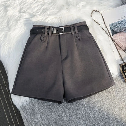 Gray Suit Short Pants Women's Casual High Waist Loose Wide Leg A- Line Pants Versatile Loose Fit Summer Outerwear Shorts