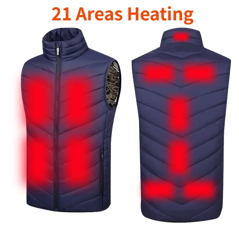 17 Areas Self Heating Vest Four Switch Control Men Heating Jacket USB Electric Heated Clothing Women Thermal Vest Warm Winter