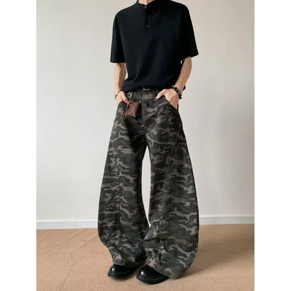 Camo Men's Baggy Jeans American Style Y2K Denim Pants Wide Leg Office-to-Street Trousers Outdoor Streetwear Hip-Hop Pants