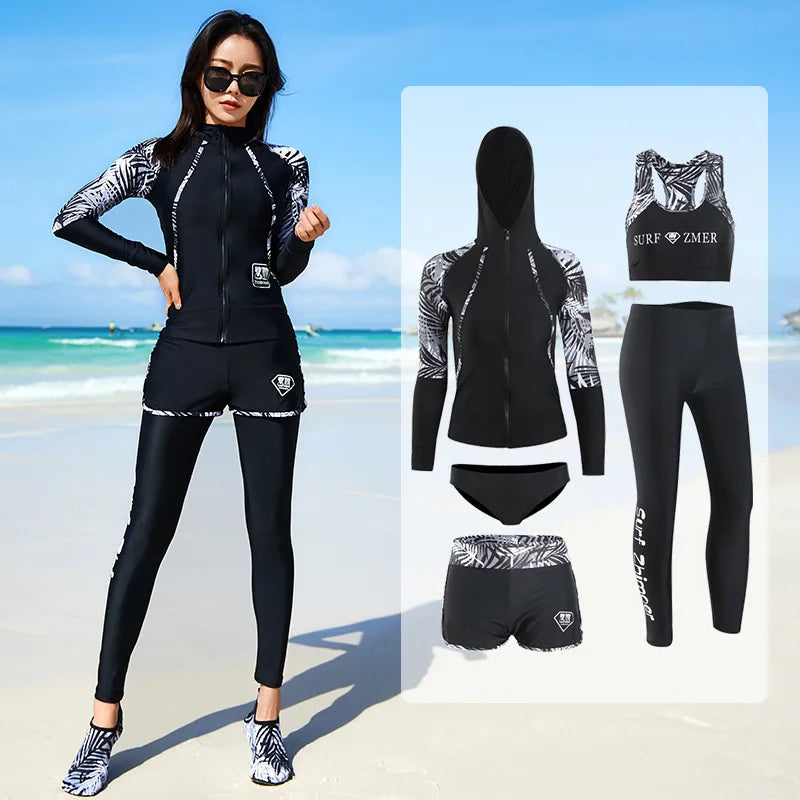 Womens Rash Guard Swimsuit Set Long Sleeve UV Protection Surfing Suit Bathing Swimming Tight T-Shirt Rashguard Gym Clothes