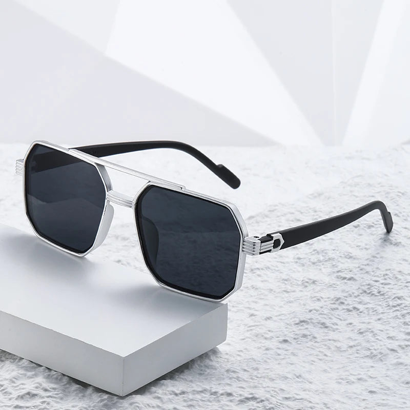 Car Sun Glasses New Fashion Double Beam Polygonal Sunglasses Retro Personalized Trendy Large Frame Eyewear European and American